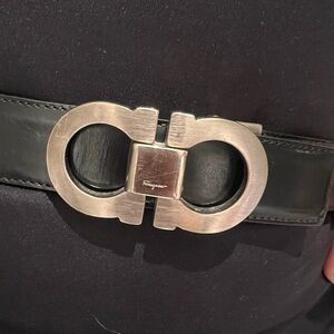 Ferragamo Black Belt with Silver Buckle